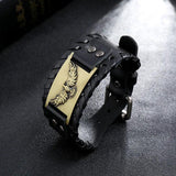 Flying Eagle Leather Bracelet Men Wide Alloy Cuff Bangle Wristband
