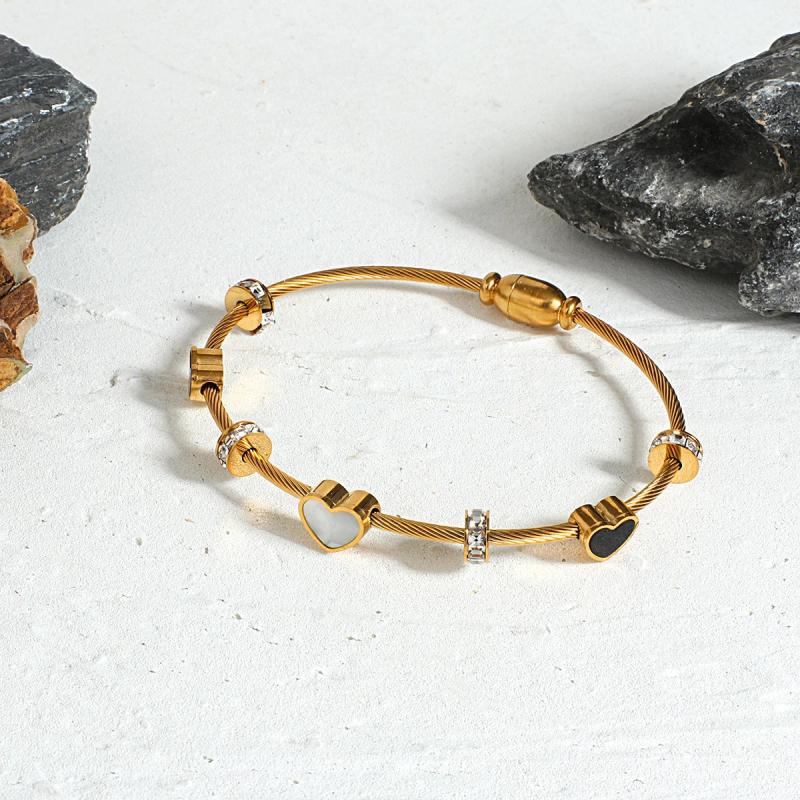 Enamel Heart Zircon Charm Bangle Bracelet