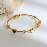 Enamel Heart Zircon Charm Bangle Bracelet