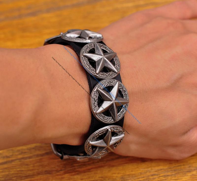 Western Cowboy Texas Star Concho Leather Bracelet