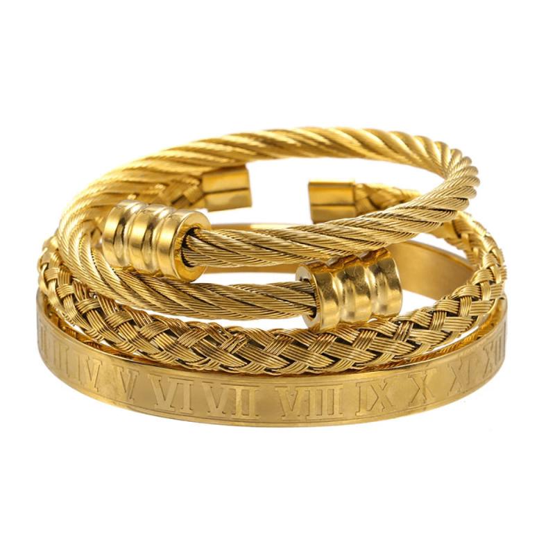 Hip-Hop Stainless Steel Braided Bracelet Punk Open Adjustable Pulseiras Set