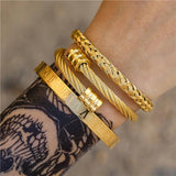 Hip-Hop Stainless Steel Braided Bracelet Punk Open Adjustable Pulseiras Set