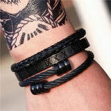 Hip-Hop Stainless Steel Braided Bracelet Punk Open Adjustable Pulseiras Set