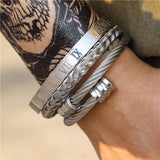 Hip-Hop Stainless Steel Braided Bracelet Punk Open Adjustable Pulseiras Set