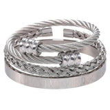 Hip-Hop Stainless Steel Braided Bracelet Punk Open Adjustable Pulseiras Set