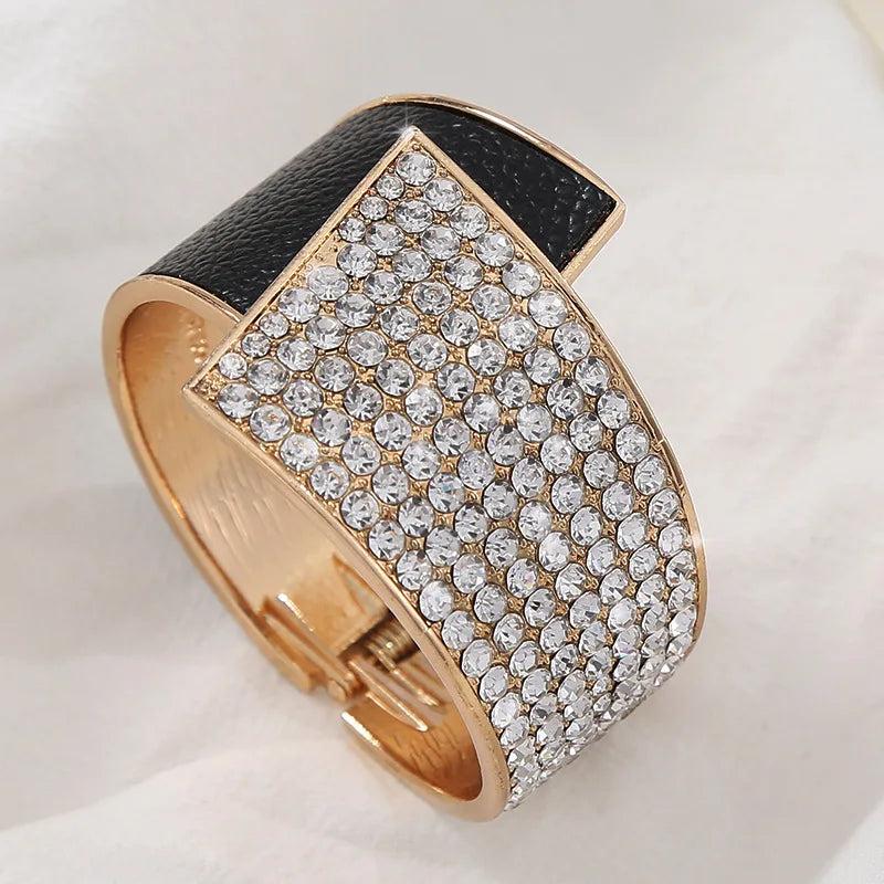 Punk Asymmetric Open Cuff Bracelet Rhinestone Bangle Women's Jewelry