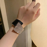 Punk Asymmetric Open Cuff Bracelet Rhinestone Bangle Women's Jewelry