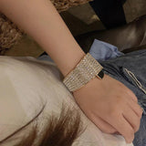 Punk Asymmetric Open Cuff Bracelet Rhinestone Bangle Women's Jewelry