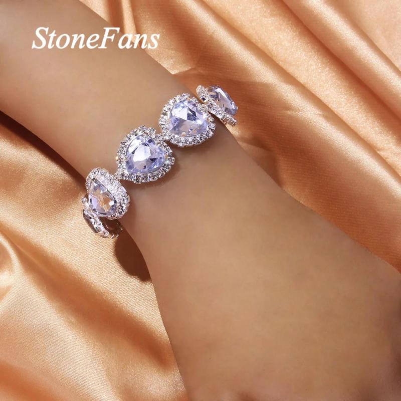 Stonefans Crystal Heart Bracelet for Women Bridal Charm Bangle Chain