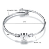 Women's Stainless Steel Heart Charm Bracelets with Initial Alphabet Letter