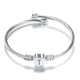 Women's Stainless Steel Heart Charm Bracelets with Initial Alphabet Letter