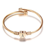 Rose Heart Bracelet Bangle with Alphabet Charms for Women