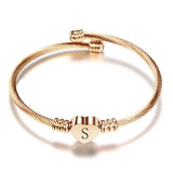Rose Heart Bracelet Bangle with Alphabet Charms for Women