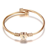 Rose Heart Bracelet Bangle with Alphabet Charms for Women