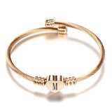 Rose Heart Bracelet Bangle with Alphabet Charms for Women