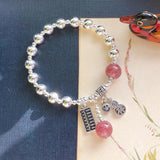 QMCOCO Silver Sweet Bracelet Lady Smile Face Abacus Lucky Cat Strawberry Crystal