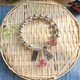 QMCOCO Silver Sweet Bracelet Lady Smile Face Abacus Lucky Cat Strawberry Crystal