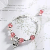 QMCOCO Silver Sweet Bracelet Lady Smile Face Abacus Lucky Cat Strawberry Crystal