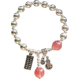 QMCOCO Silver Sweet Bracelet Lady Smile Face Abacus Lucky Cat Strawberry Crystal