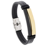 Punk Charm Leather Bracelet Cuff Stainless Steel