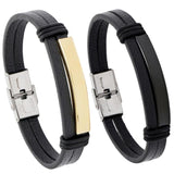 Punk Charm Leather Bracelet Cuff Stainless Steel