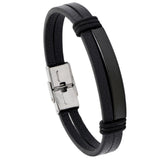 Punk Charm Leather Bracelet Cuff Stainless Steel