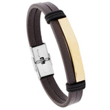 Punk Charm Leather Bracelet Cuff Stainless Steel