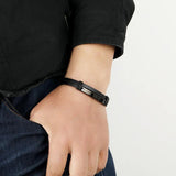 Punk Charm Leather Bracelet Cuff Stainless Steel