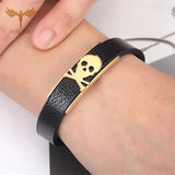 Punk Skull Bracelets for Men Leather Bangles Stainless Steel Clasp
