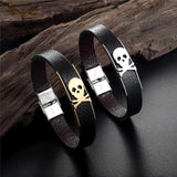 Punk Skull Bracelets for Men Leather Bangles Stainless Steel Clasp