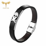 Punk Skull Bracelets for Men Leather Bangles Stainless Steel Clasp