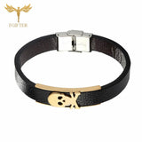 Punk Skull Bracelets for Men Leather Bangles Stainless Steel Clasp