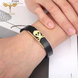 Punk Skull Bracelets for Men Leather Bangles Stainless Steel Clasp