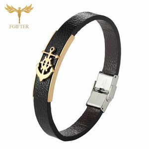 Charm Male Leather Bracelet Anchor Bracelets Men