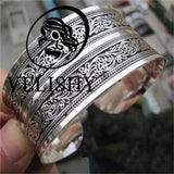 Vintage Women's Lucky Flower Printing Tibet Silver Plated Cuff Bracelet