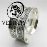 Vintage Women's Lucky Flower Printing Tibet Silver Plated Cuff Bracelet