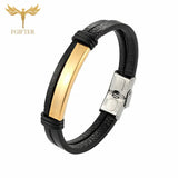 Couple Bangle Leather Bracelets Men Women Stainless Steel