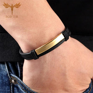 Couple Bangle Leather Bracelets Men Women Stainless Steel