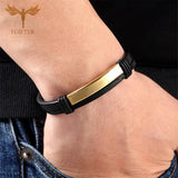 Couple Bangle Leather Bracelets Men Women Stainless Steel