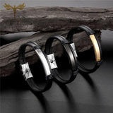 Couple Bangle Leather Bracelets Men Women Stainless Steel