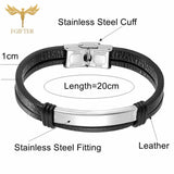 Couple Bangle Leather Bracelets Men Women Stainless Steel