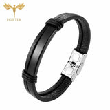 Couple Bangle Leather Bracelets Men Women Stainless Steel