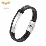 Couple Bangle Leather Bracelets Men Women Stainless Steel