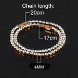 4MM Tennis Chain Bracelet Stainless Steel Crystal Hip-Hop Jewelry Women Gift