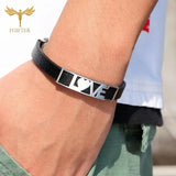 Romantic Couple Bracelet LOVE Heart Leather Bangle Stainless Steel