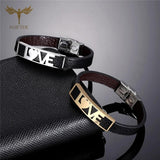 Romantic Couple Bracelet LOVE Heart Leather Bangle Stainless Steel