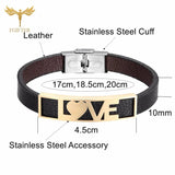 Romantic Couple Bracelet LOVE Heart Leather Bangle Stainless Steel