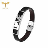 Romantic Couple Bracelet LOVE Heart Leather Bangle Stainless Steel