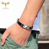 Romantic Couple Bracelet LOVE Heart Leather Bangle Stainless Steel