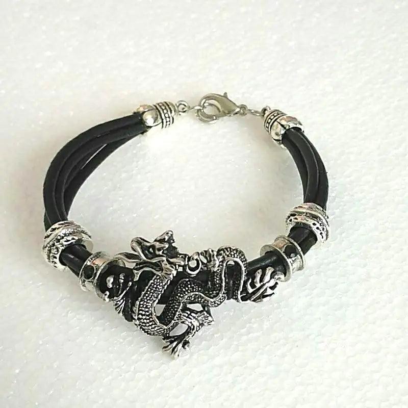 European Style Pu Leather Rope Vintage Dragon Bracelet For Men